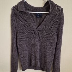 Abercrombie & Fitch Gray Open Weave V Neck Sweater